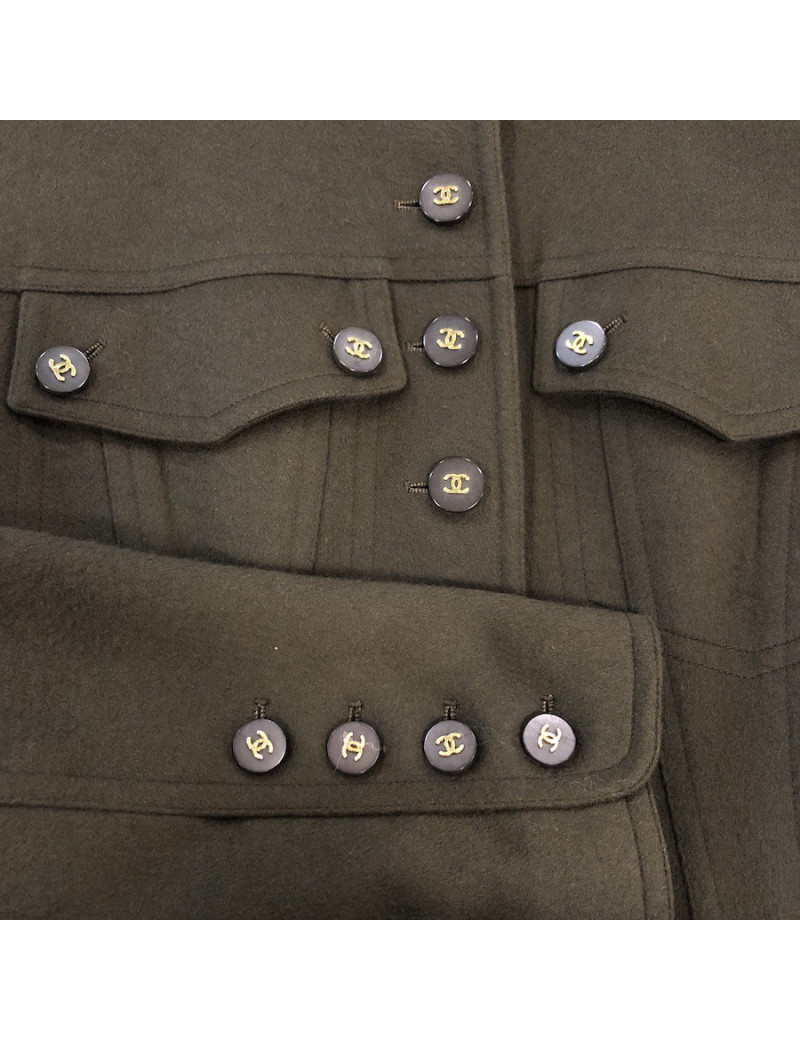 Chanel Robe T40 cachemire vert kaki
