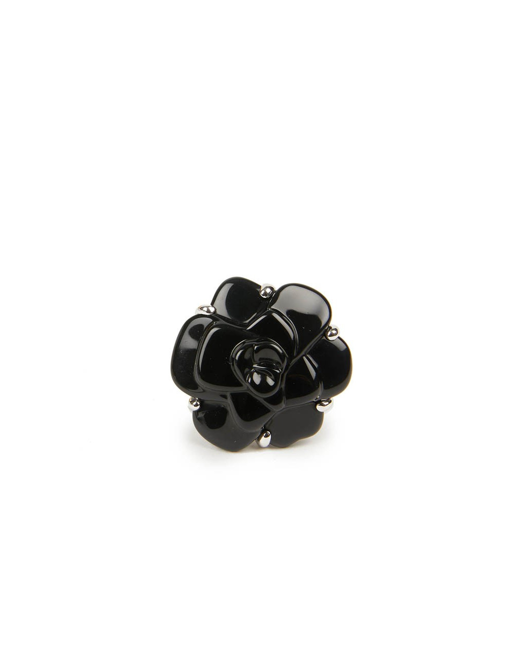 Bague camélia CHANEL or blanc et onyx