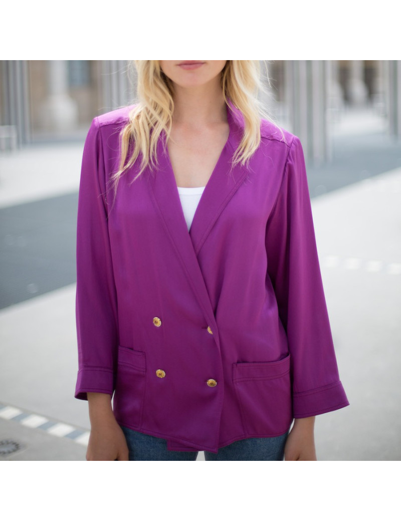 Veste T 38 CHANEL en soie violet