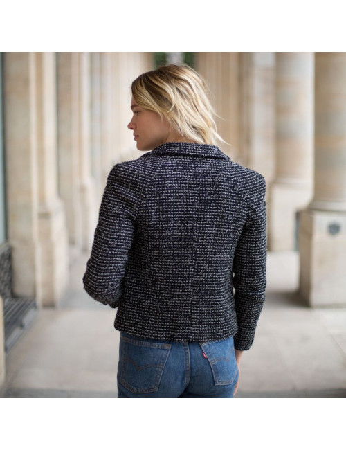 Veste T 36 CHANEL en tweed noir avec fil blanc