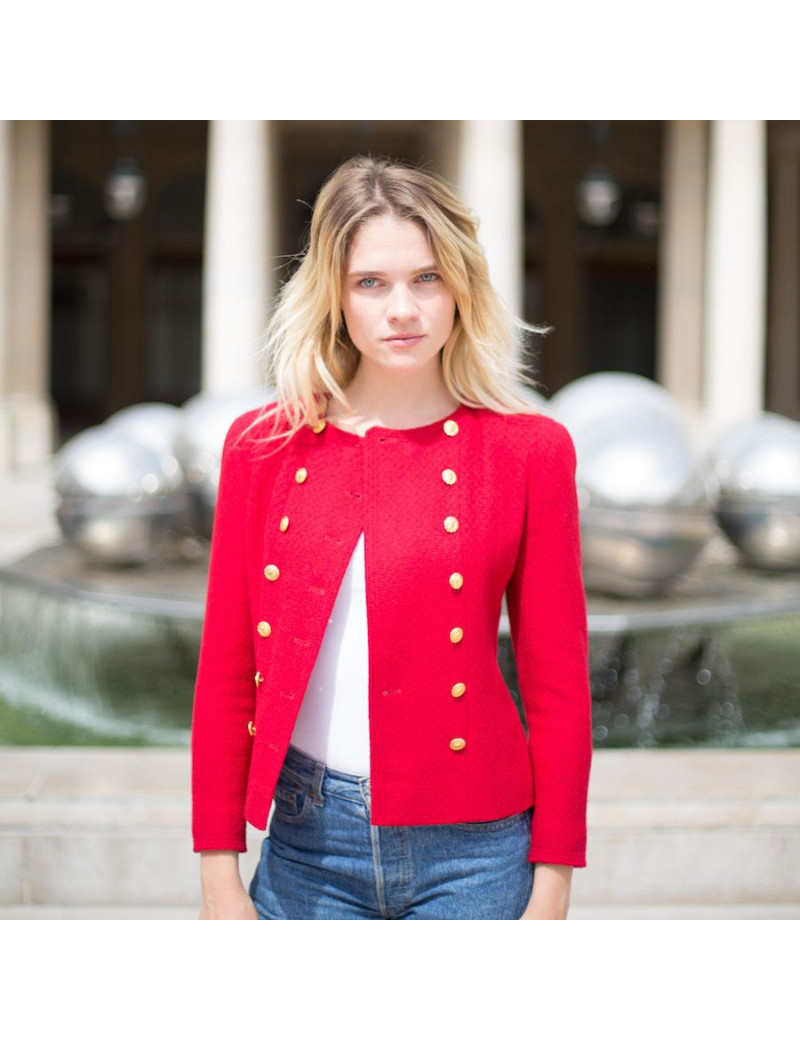 Veste croisée CHANEL tweed rouge T36