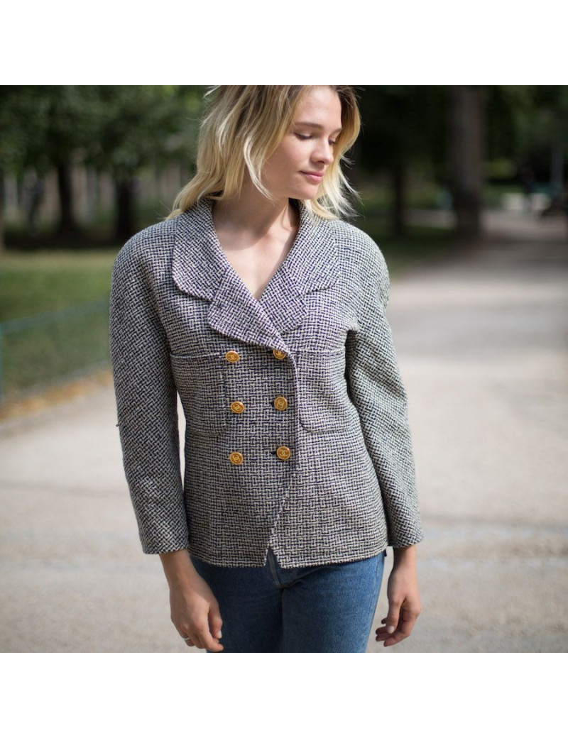 Veste Chanel tweed Blanc bleu T 42