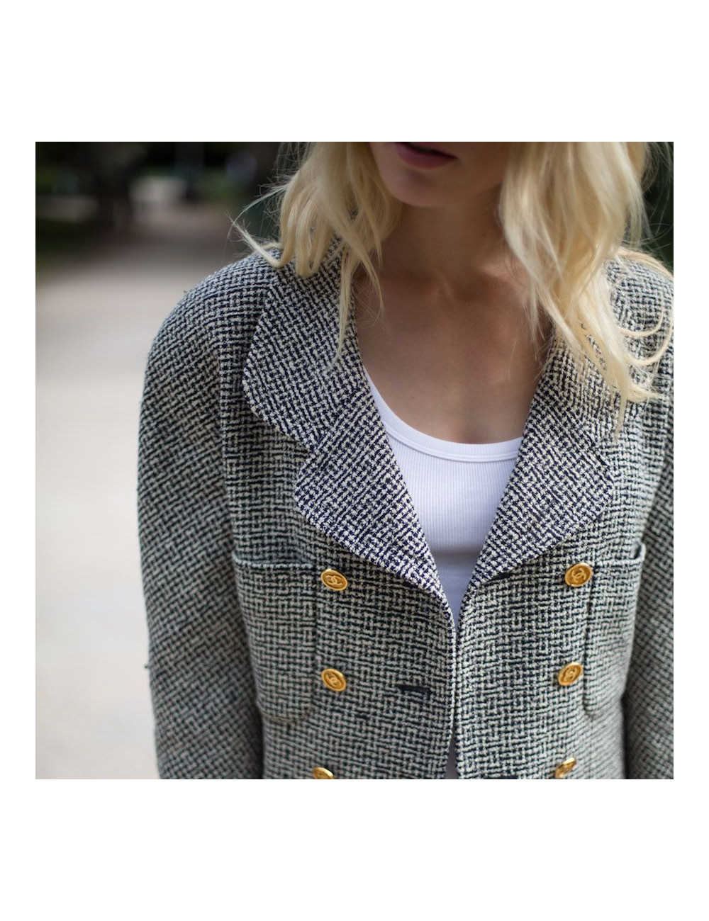 Veste Chanel tweed Blanc bleu T 42