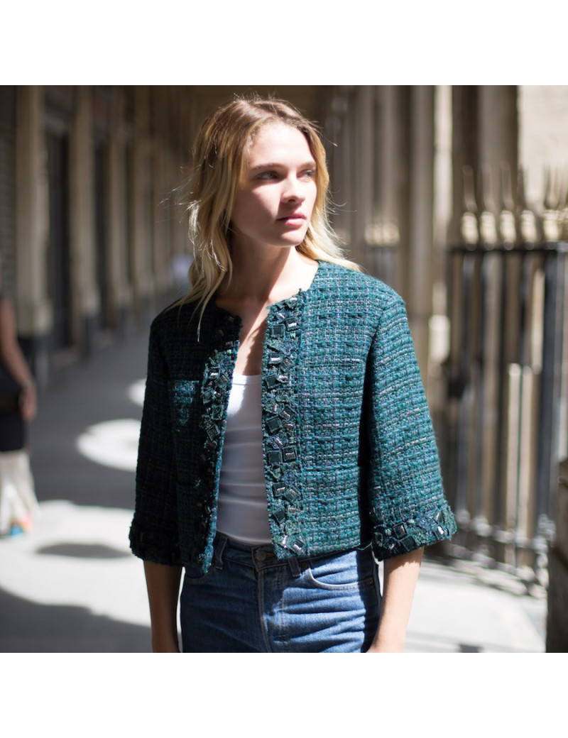 CHANEL T36 green tweed jacket