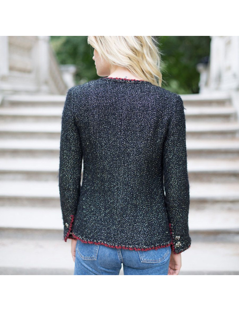 Veste 36 CHANEL tweed noir et fils dorés 