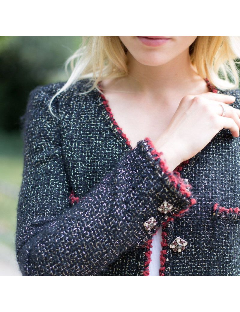 Veste 36 CHANEL tweed noir et fils dorés 