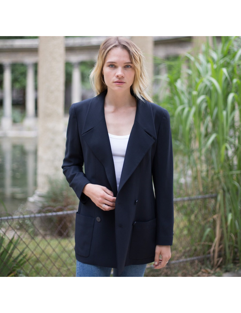 Blazer croisé CHANEL T 42 bleu nuit