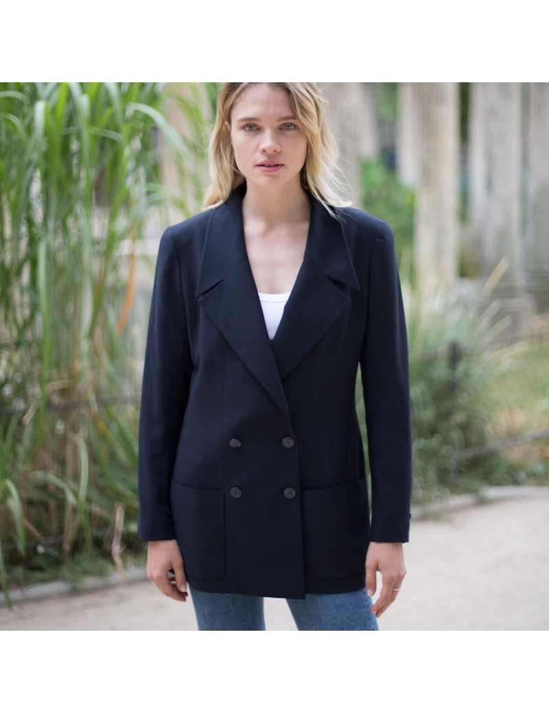 Blazer croisé CHANEL T 42 bleu nuit