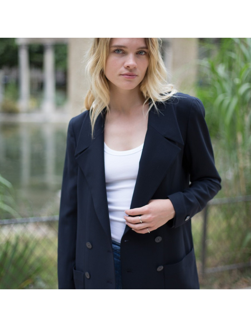 Blazer croisé CHANEL T 42 bleu nuit