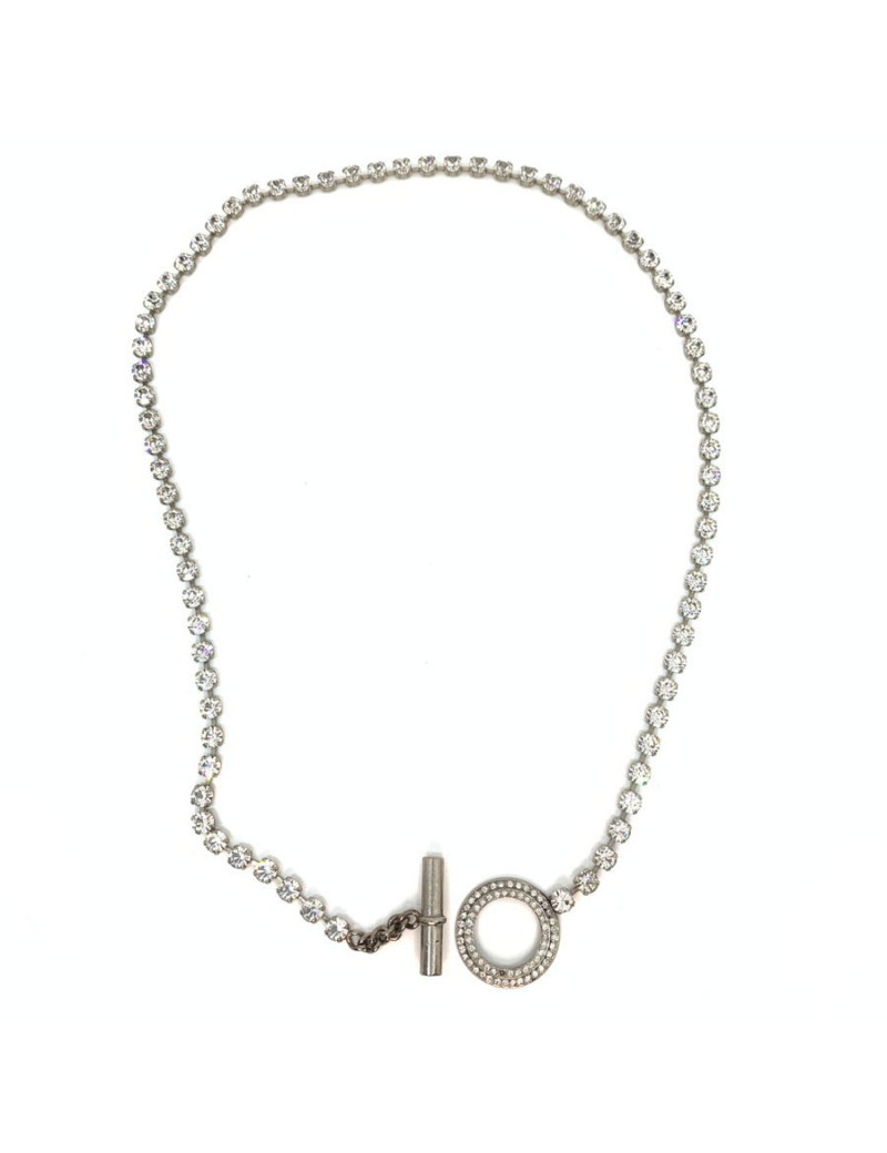 Sautoir YSL strass chaine argent