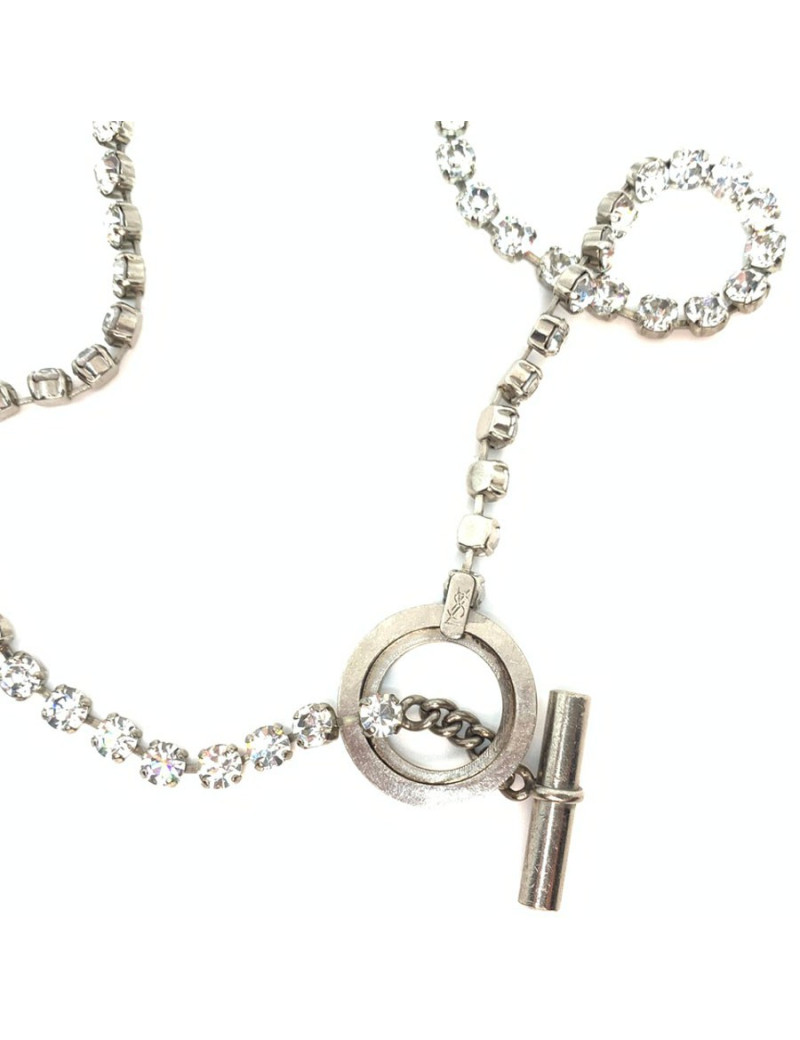 Sautoir YSL strass chaine argent