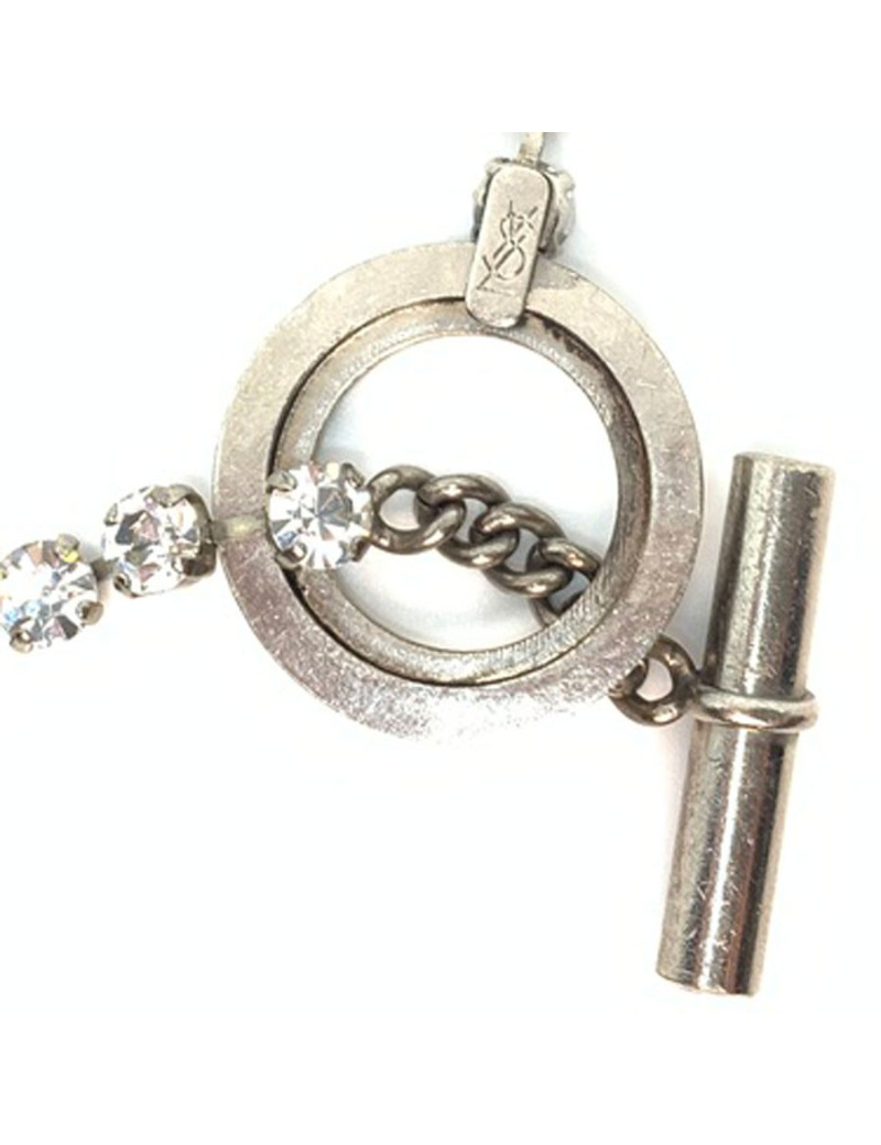 Sautoir YSL strass chaine argent