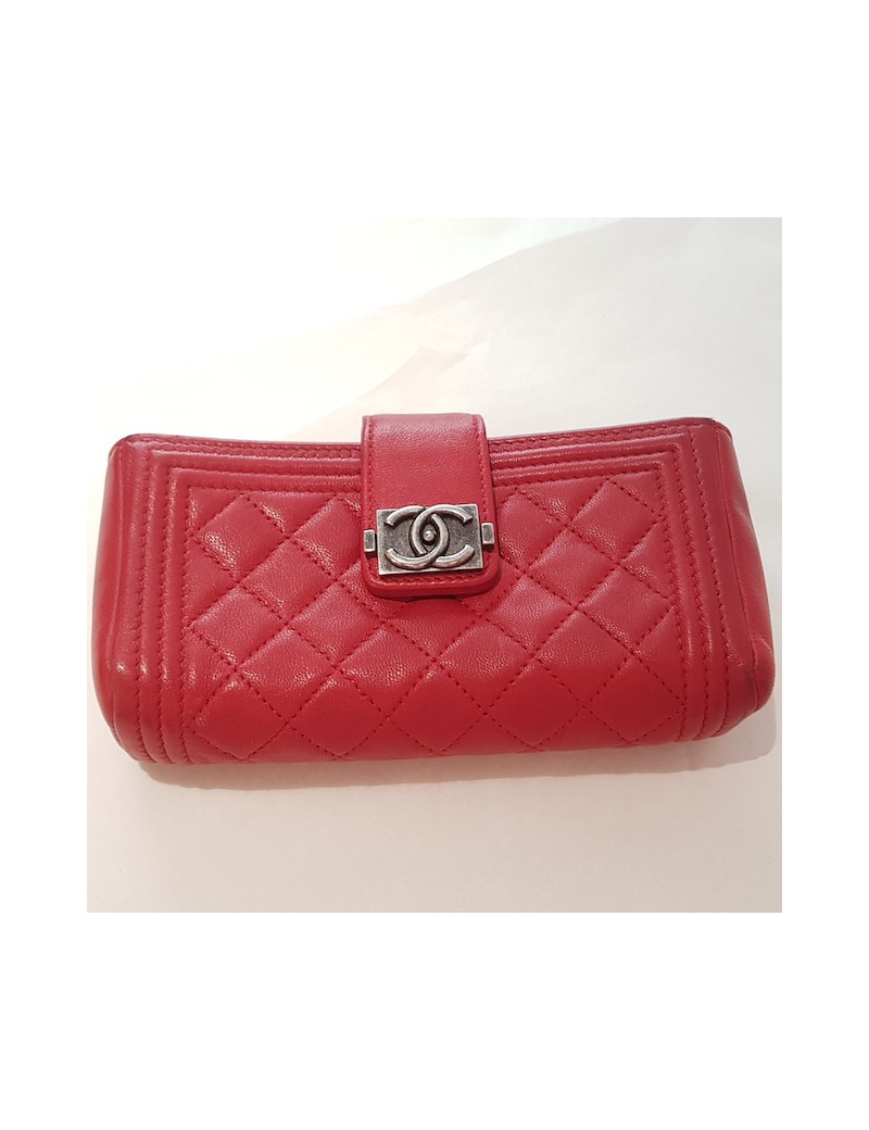 Porte monnaie rouge CHANEL fermoir Boy