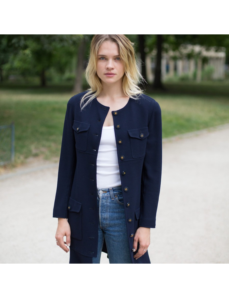 Robe Manteau T 40 CHANEL bleue