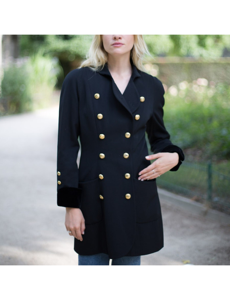 Veste longue croisée CHANEL noire