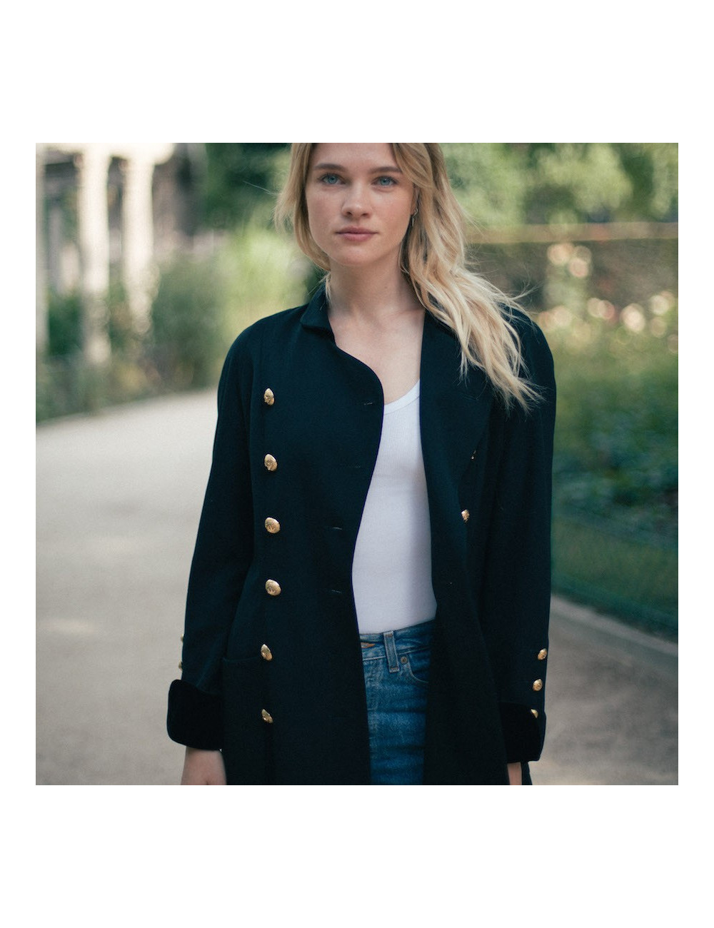 Veste longue croisée CHANEL noire