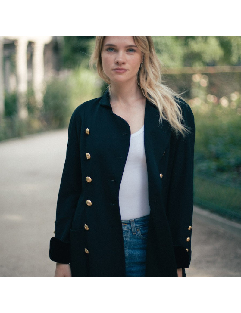 Veste longue croisée CHANEL noire