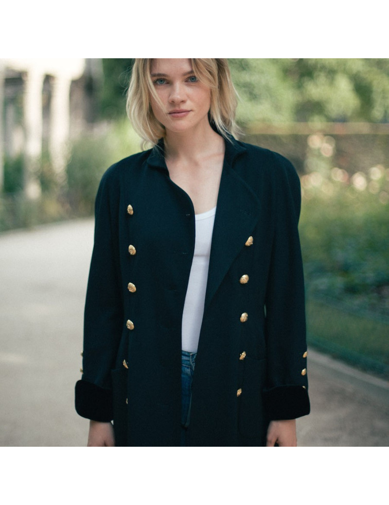 Veste longue croisée CHANEL noire