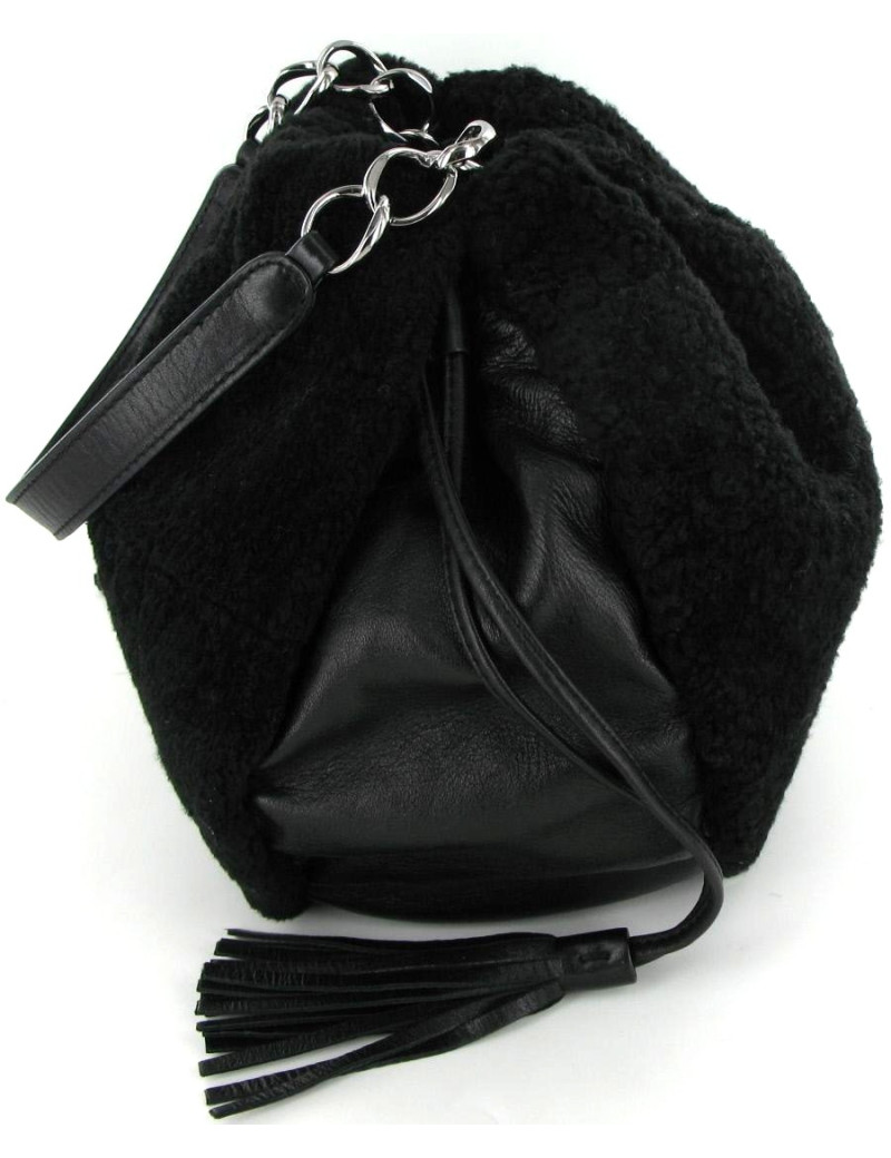 Sac bourse CHANEL noir en mouton retourné et cuir