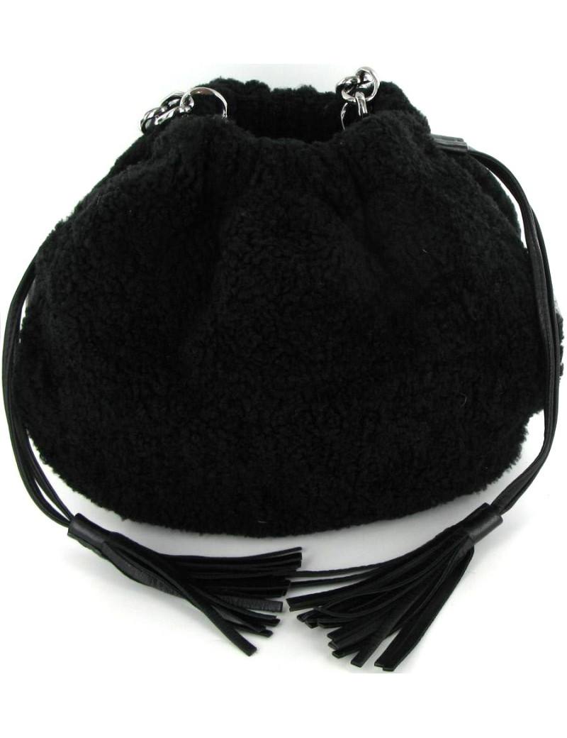 Sac besace CHANEL noir en mouton et cuir