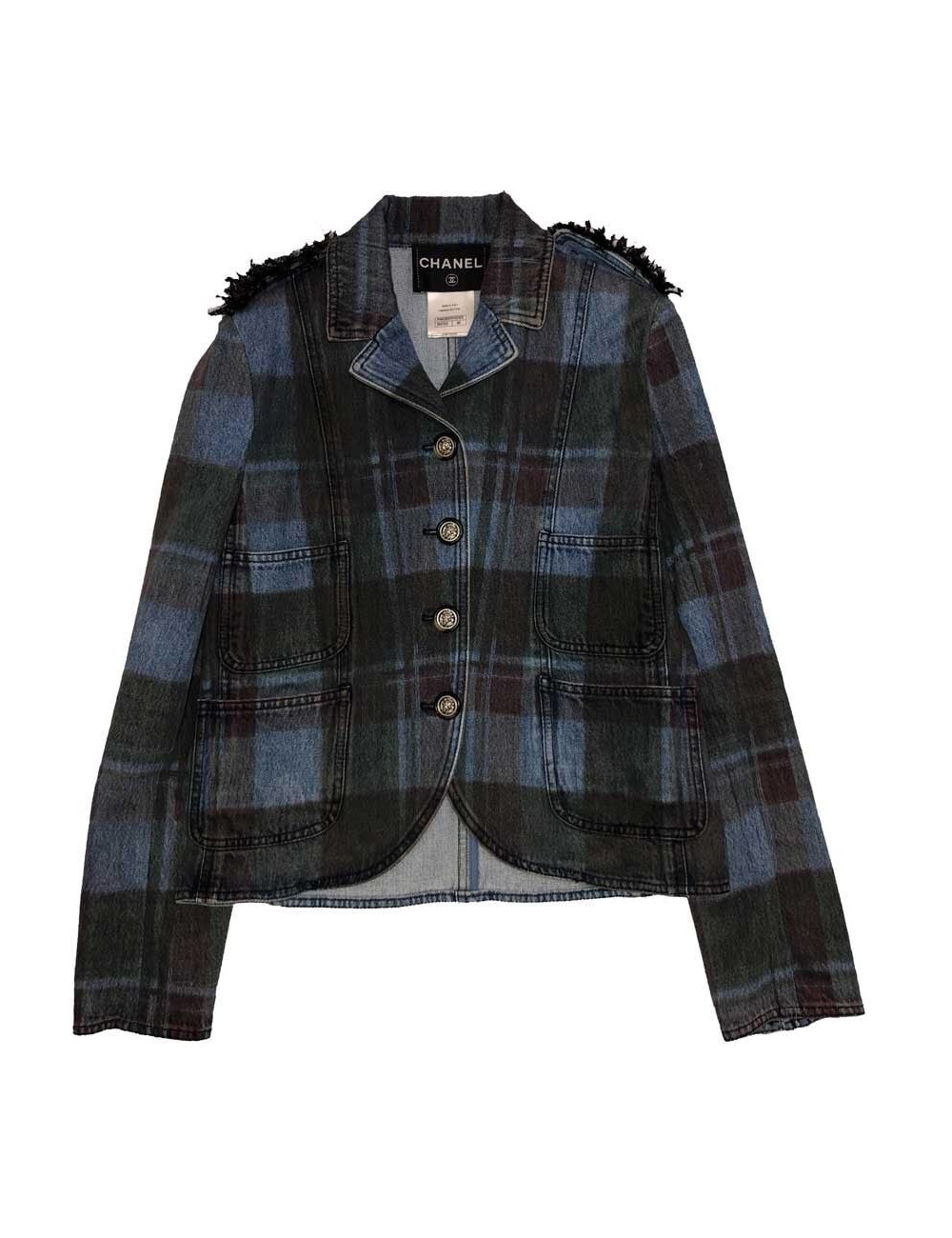 Veste T 36 CHANEL en toile denim à carreaux