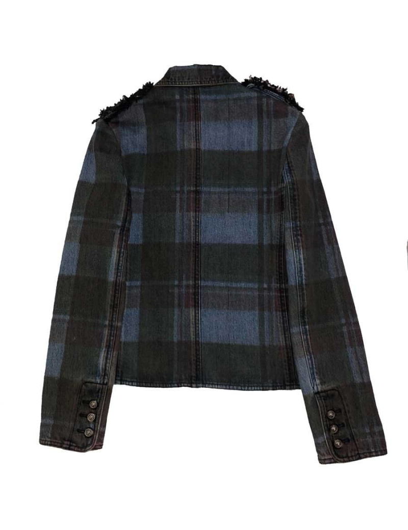 Veste T 36 CHANEL en toile denim à carreaux