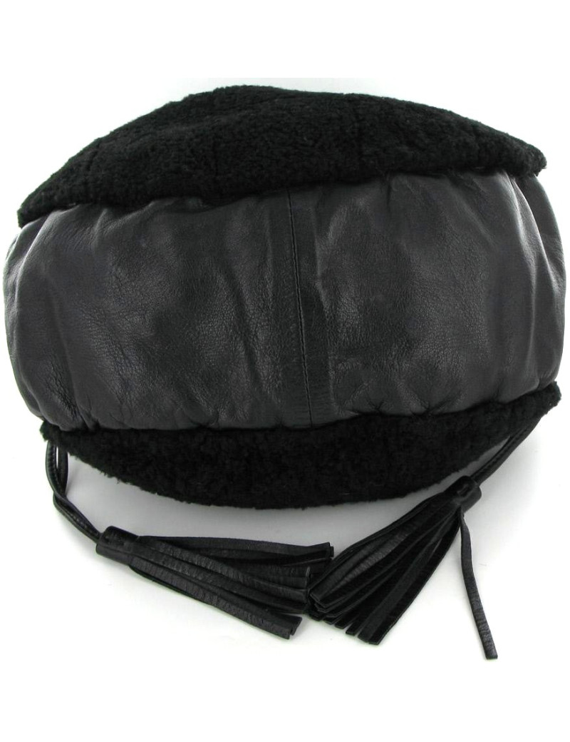 Sac besace CHANEL noir en mouton et cuir