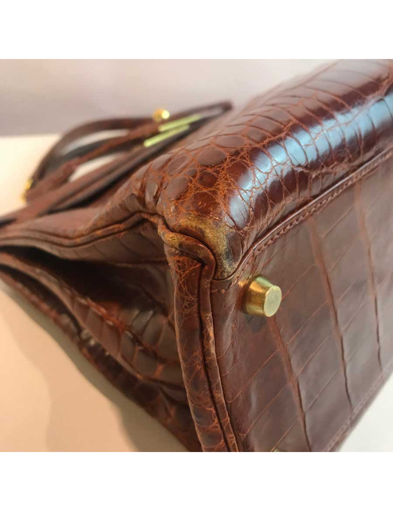 Kelly 32 alligator mat marron bijouterie or