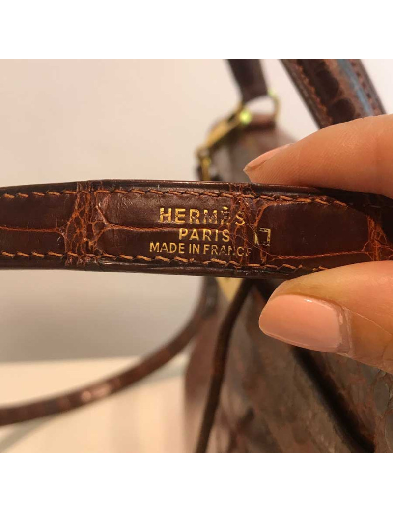 Kelly 32 alligator mat marron bijouterie or