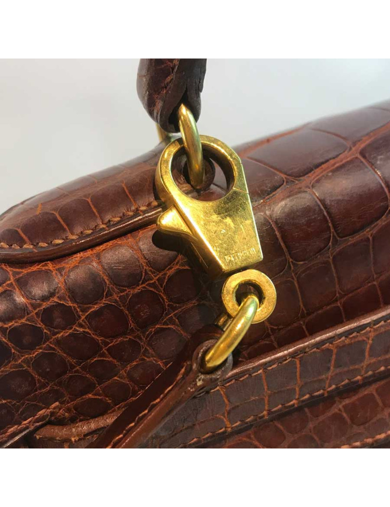 Kelly 32 alligator mat marron bijouterie or