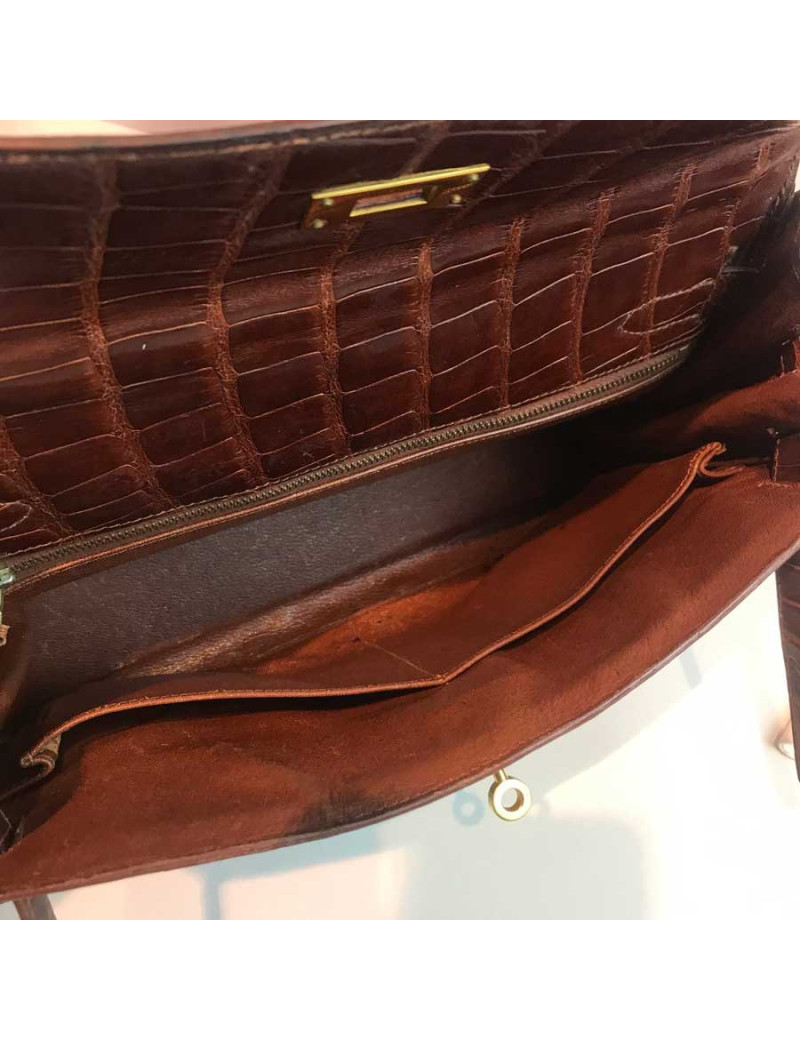 Kelly 32 alligator mat marron bijouterie or