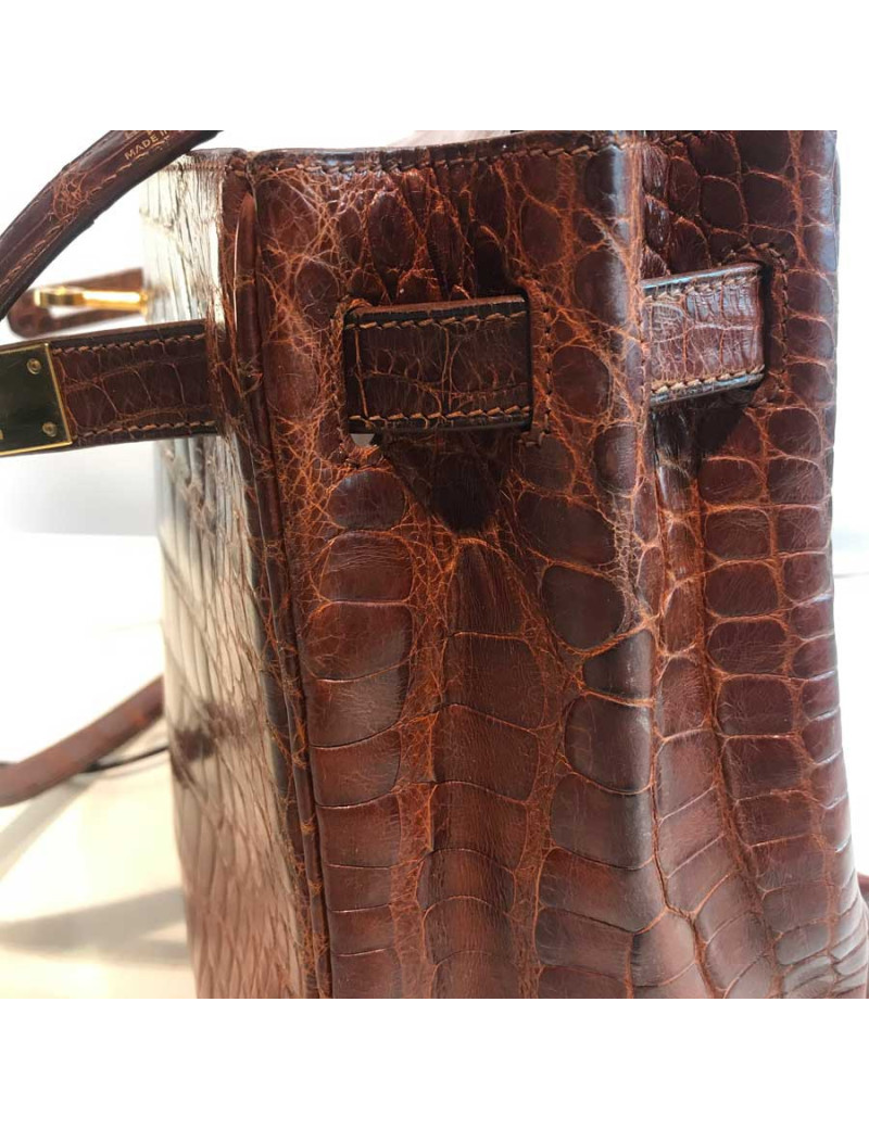 Kelly 32 alligator mat marron bijouterie or