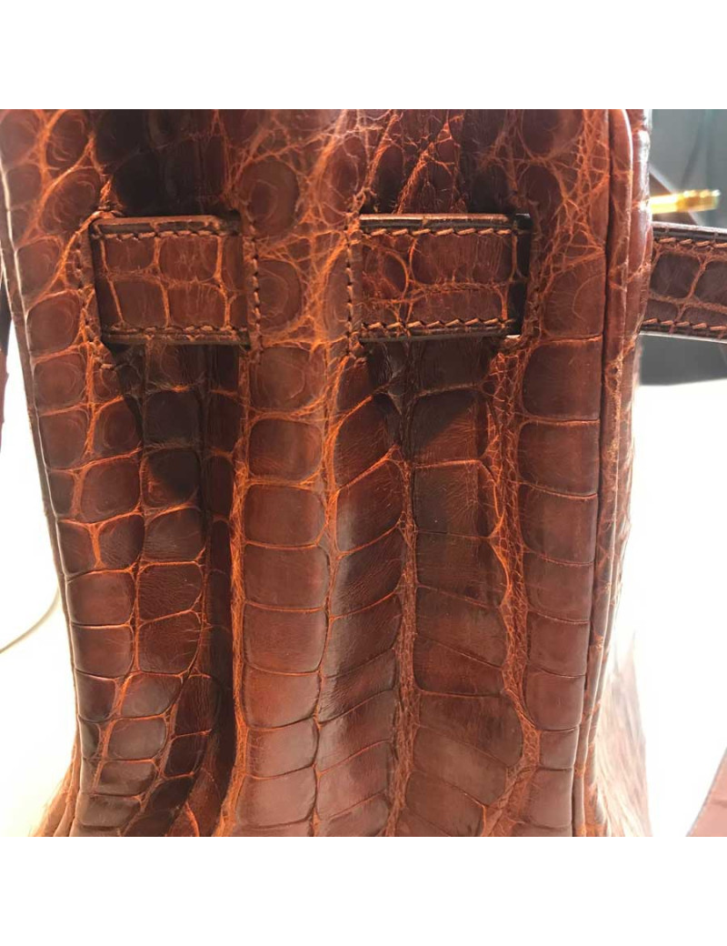 Kelly 32 alligator mat marron bijouterie or