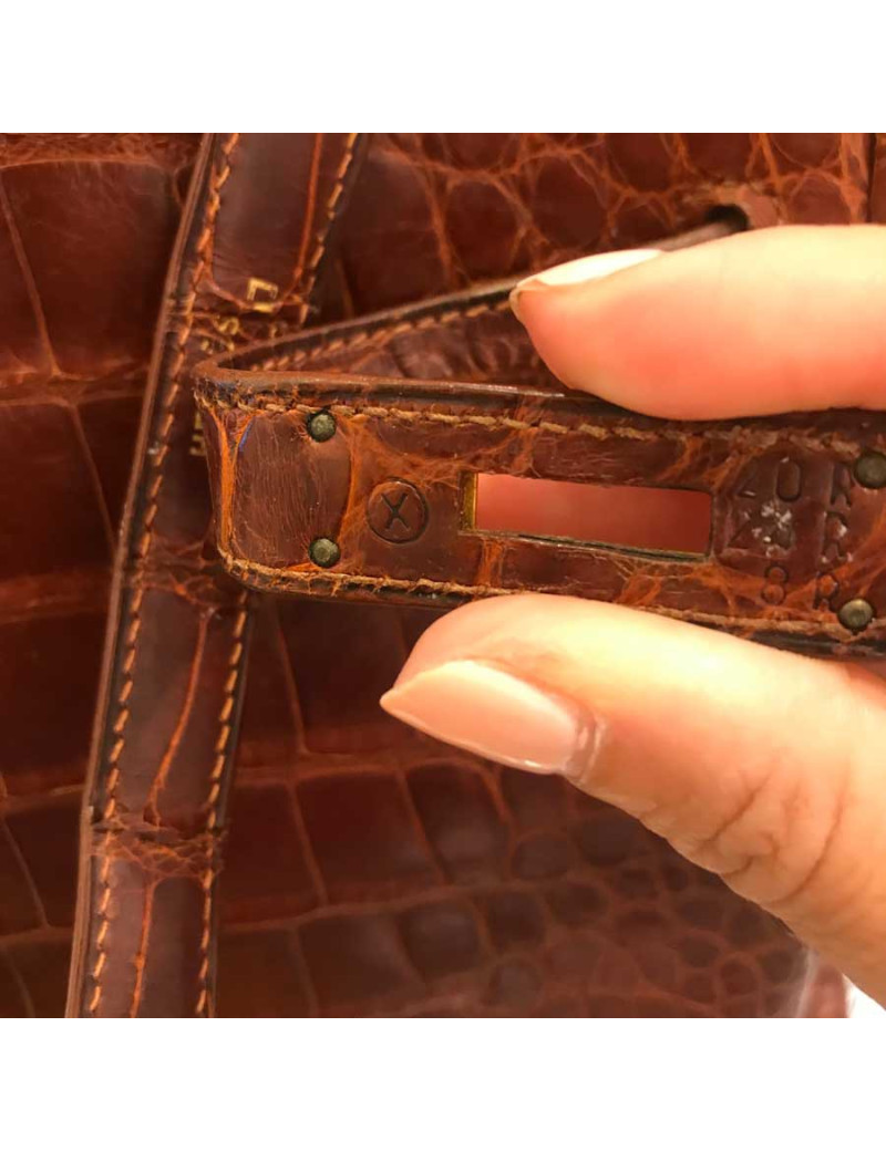 Kelly 32 alligator mat marron bijouterie or