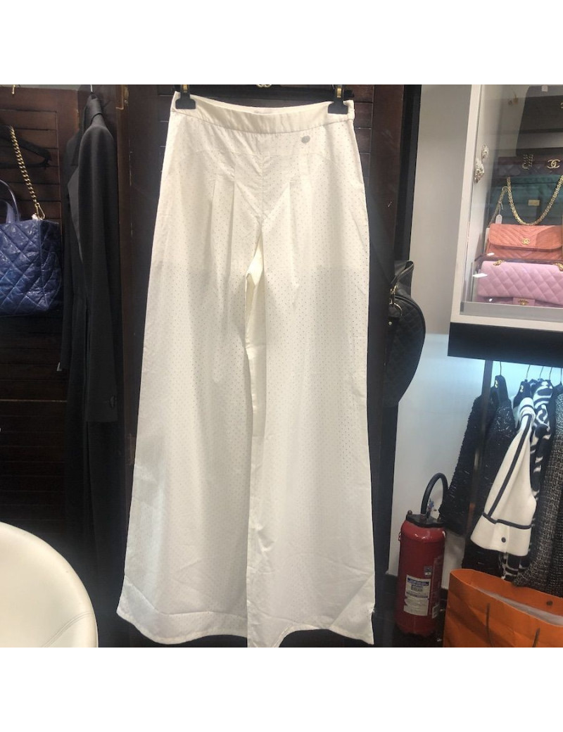 Pantalon CHANEL T 38 TISSU PERFORE BLANC