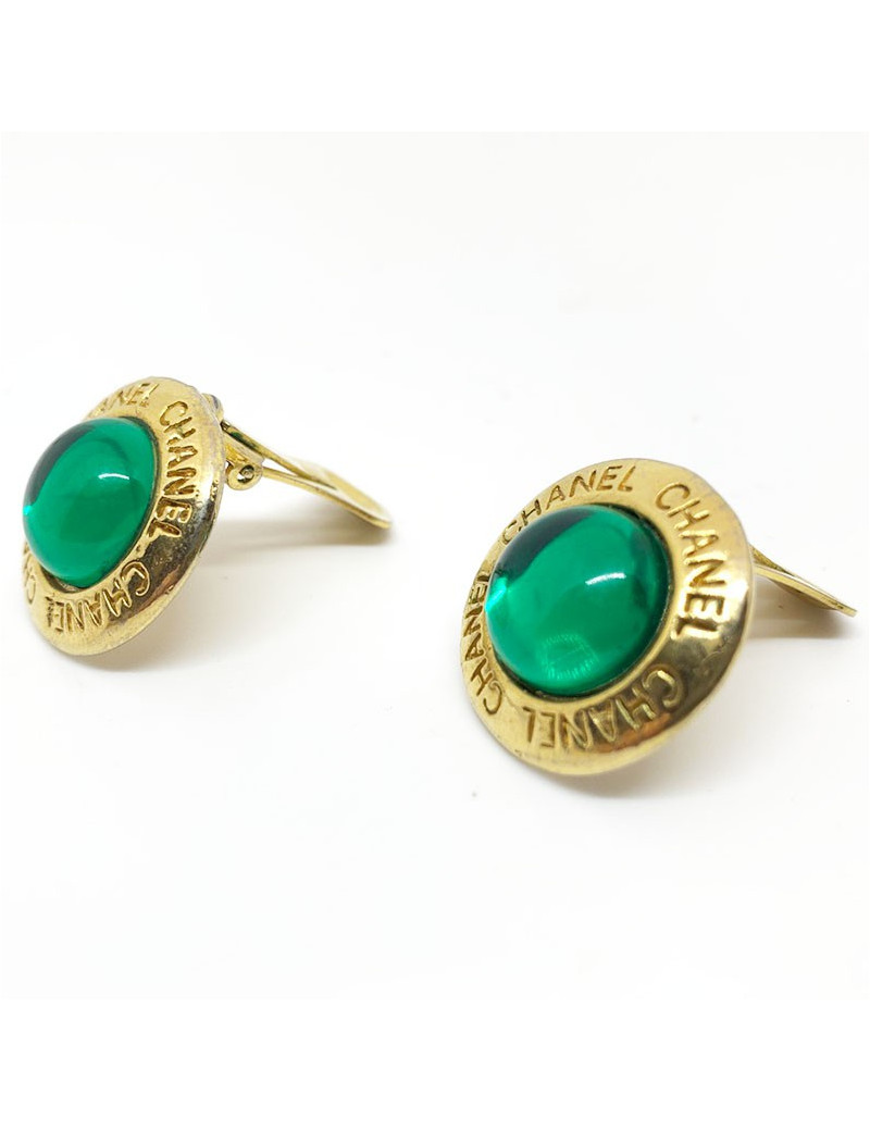 Boucles d'oreille clips Vintage CHANEL verts