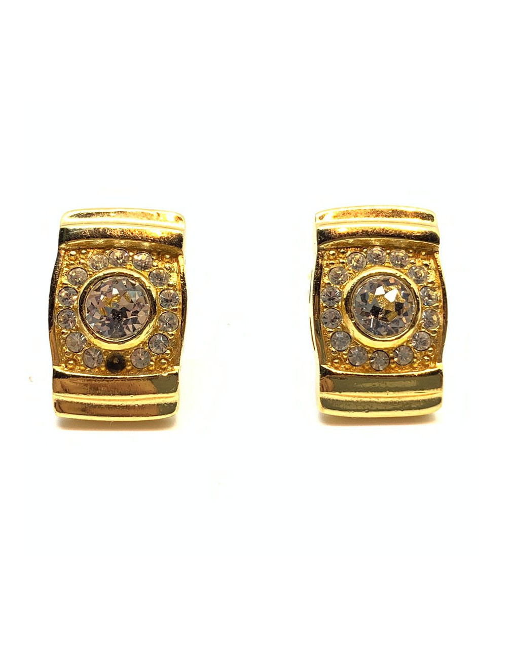 Boucles d'oreille clips C DIOR serties de brillants dorés Vintage