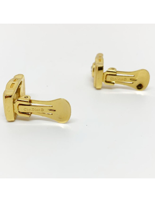 Boucles d'oreille clips C DIOR serties de brillants dorés Vintage
