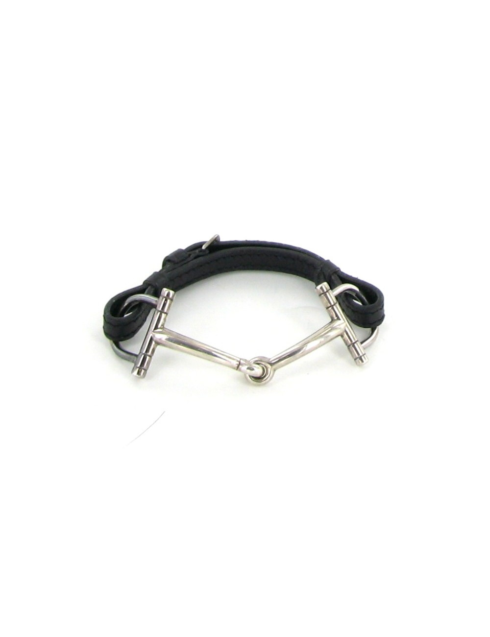 Bracelet HERMES mors en cuir noir et argent