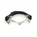 HERMES JAWS black and silver leather bracelet