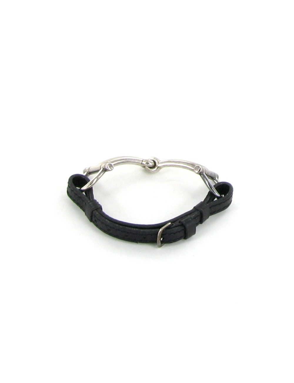 Bracelet HERMES mors en cuir noir et argent
