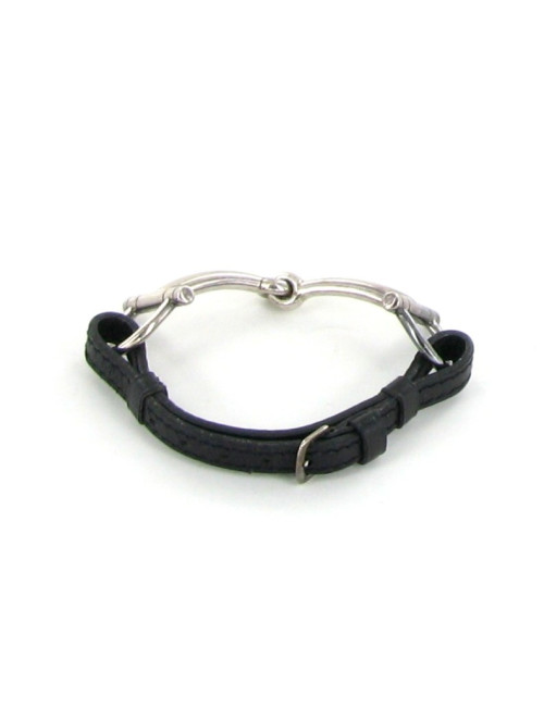 Bracelet HERMES mors en cuir noir et argent