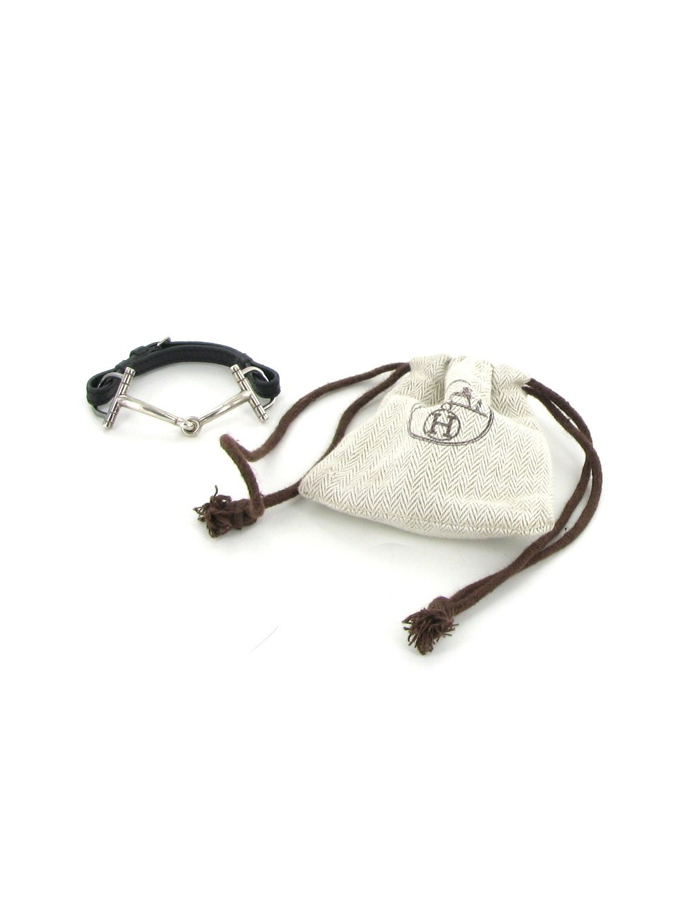 Bracelet HERMES mors en cuir noir et argent