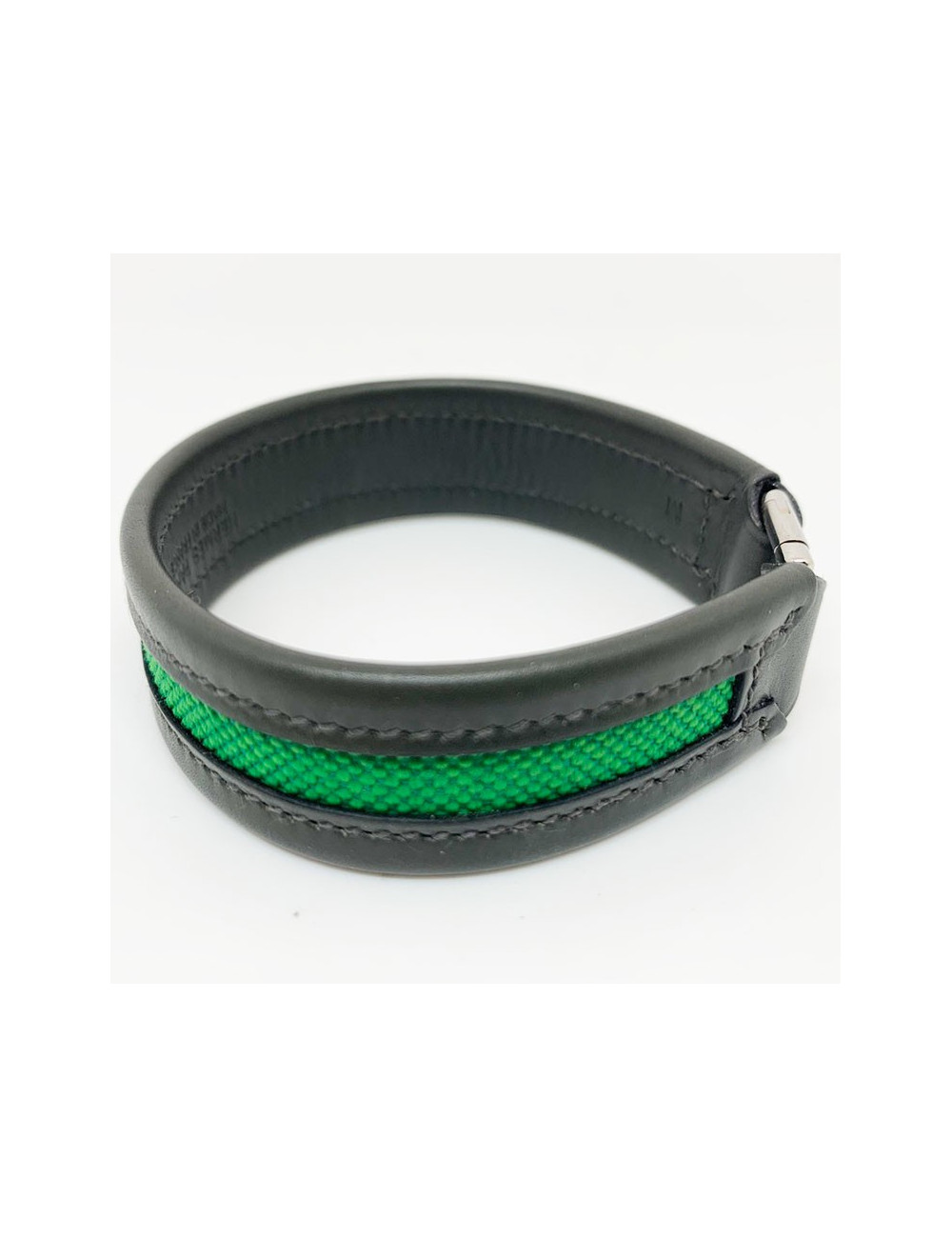 Bracelet vert HERMES en veau, toile et laiton