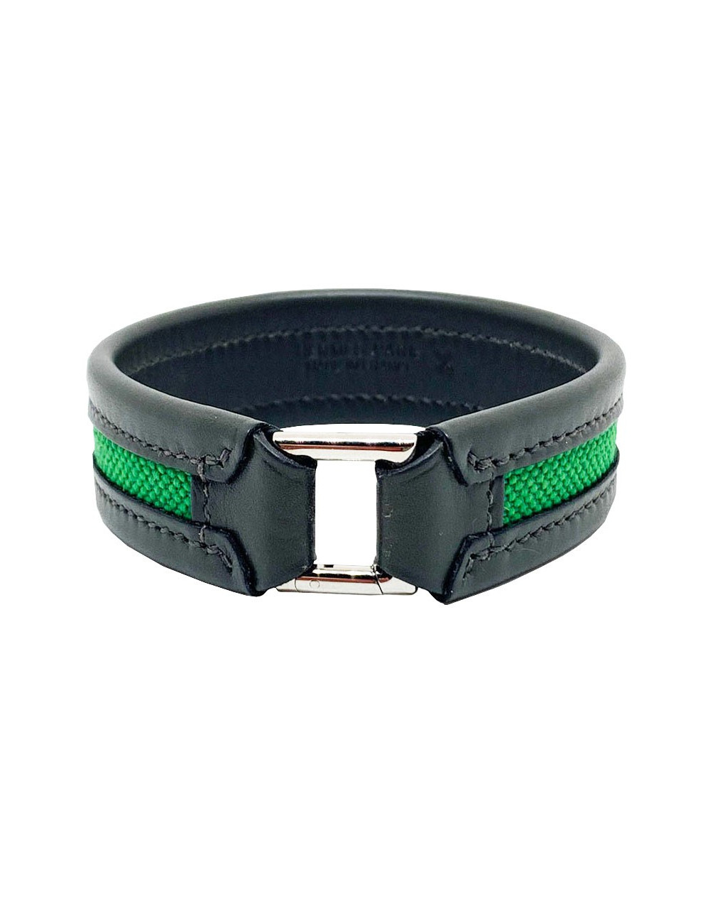 Bracelet vert HERMES en veau, toile et laiton