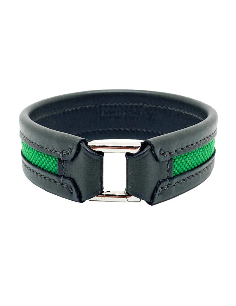 Bracelet vert HERMES en veau, toile et laiton