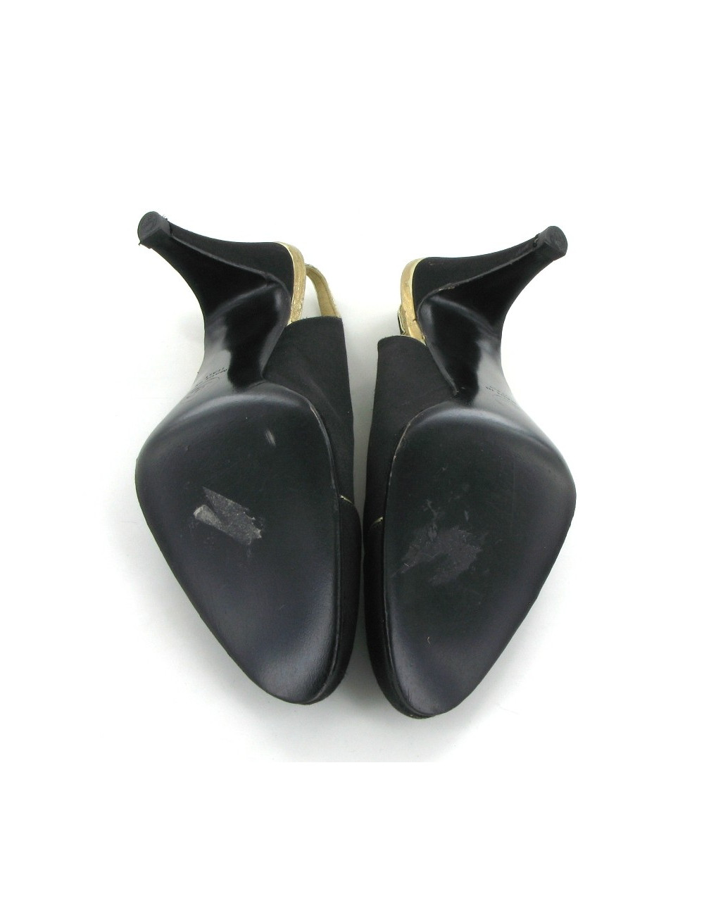 Escarpins CHANEL en satin noir et liserés dorés T 38