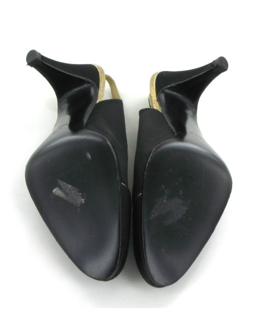 Escarpins CHANEL en satin noir et liserés dorés T 38