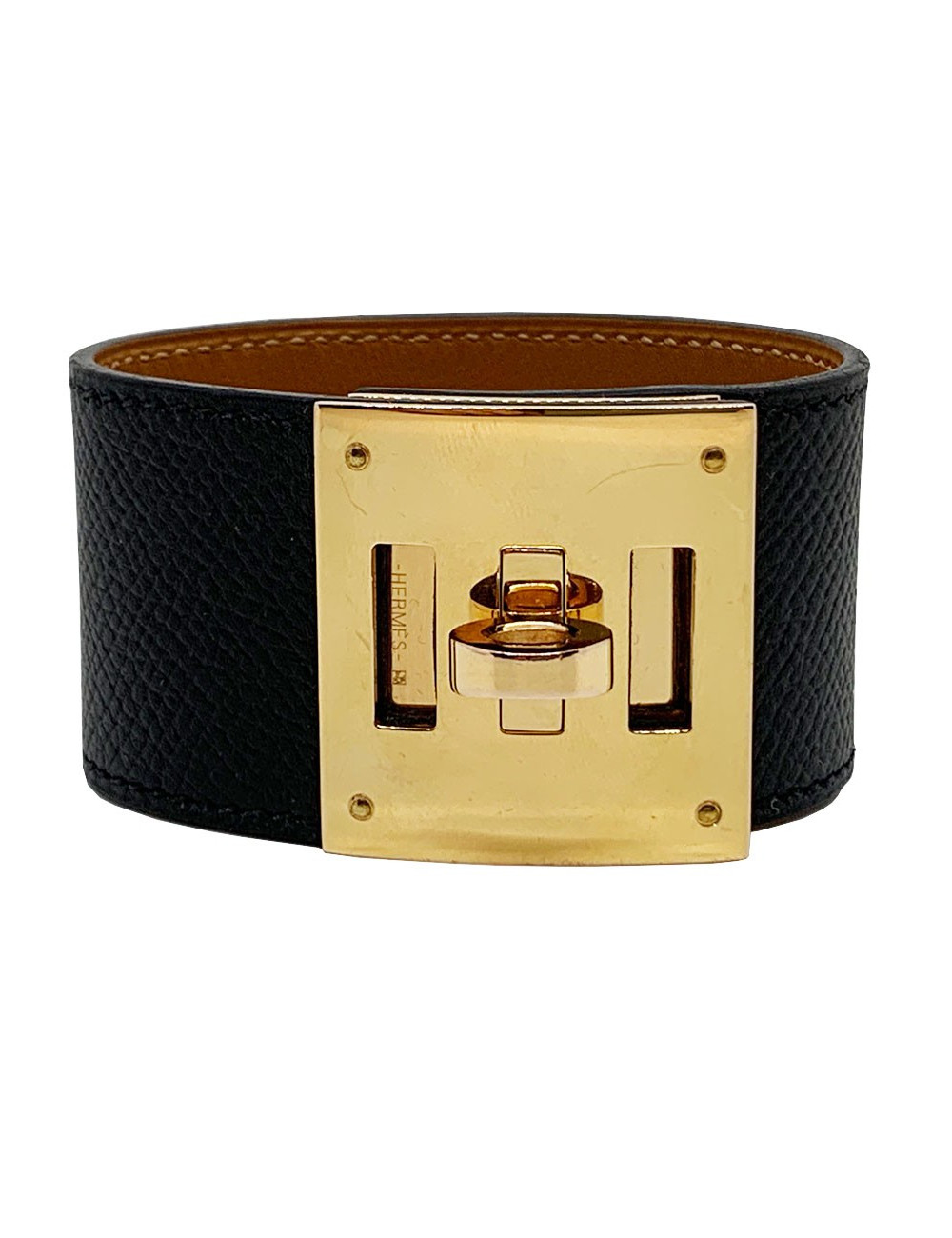 Bracelet Kelly Dog cuir noir et métal doré