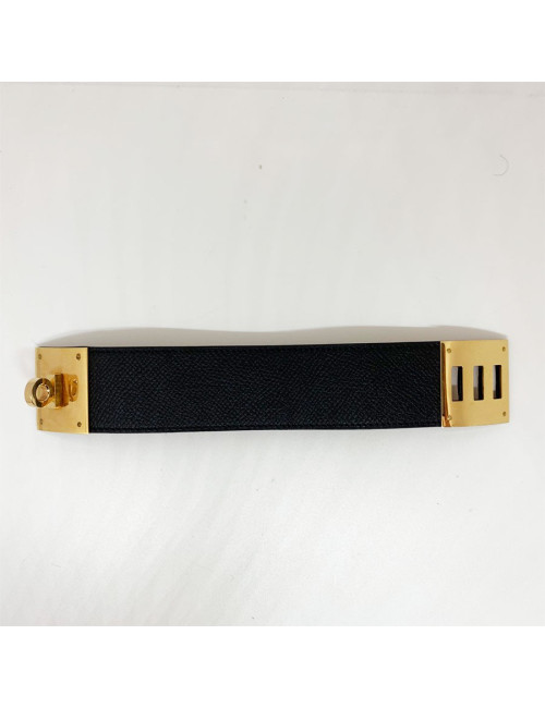 Bracelet Kelly Dog cuir noir et métal doré